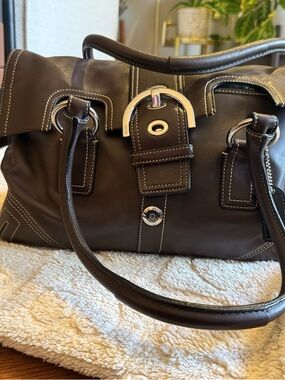 NWOT Classic Coach Vintage Dark Brown Leather Hobo Hampton Handbag